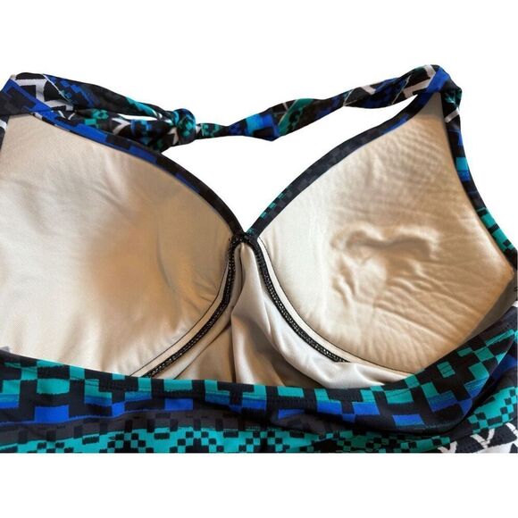 Merona Geometric Print Green Blue Black Halter One Piece Padded Swimsuit Large - Picture 13 of 15